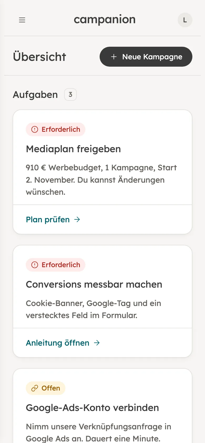 Übersicht mit Aufgaben auf dem Smartphone